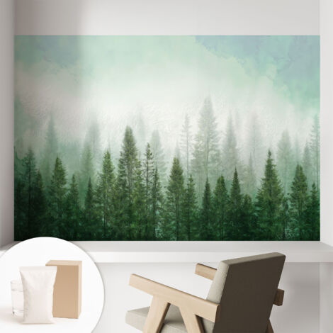 Papier peint intissé avec imprimé installation simple qualité excellente sans désordre - Colle incluse gratuite Loup dans la forêt 104x70 cm (1/5)