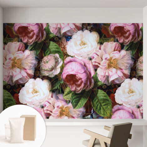 Papier peint intissé avec imprimé pour décoration intérieure pour rénovation a motif - Colle incluse gratuite Élégance florale 152x104 cm (1/5)