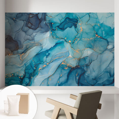 Papier peint intissé décoratif avec colle pour salon chambre et bureau Installation rapide Abstrait bleu 104x70 cm (1/5)