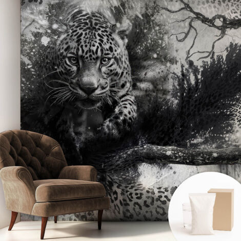 Papier peint décoratif avec colle pour salon, chambre à coucher et bureau – Design moderne et facile à poser Abstraction léopard 250x250 cm (1/5)
