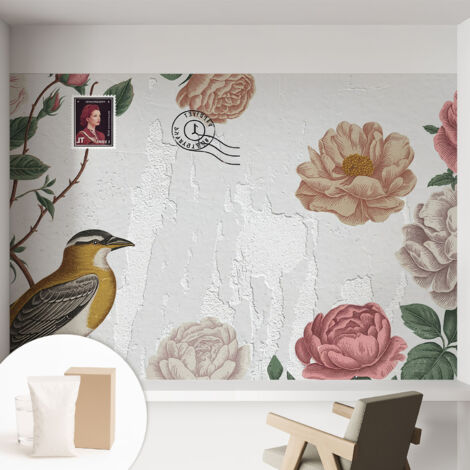 Papier peint intissé mural classique avec imprimé motifs décoratifs design élégant non‑tissé Fleurs vintage 152x104 cm (1/5)