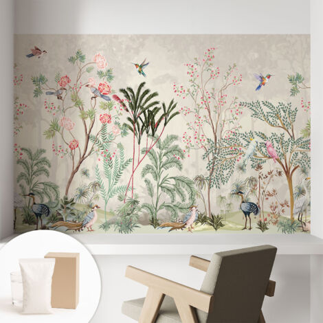 Papier peint intissé décoratif avec motifs pour salon et chambre a motif - Colle incluse gratuite Oasis tropicale 104x70 cm (1/5)