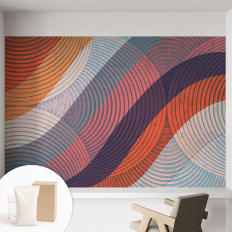Papier peint intissé mural avec imprimé motifs décoratifs - style contemporain - Colle incluse gratuite Vagues colorées 152x104 cm (1/5)