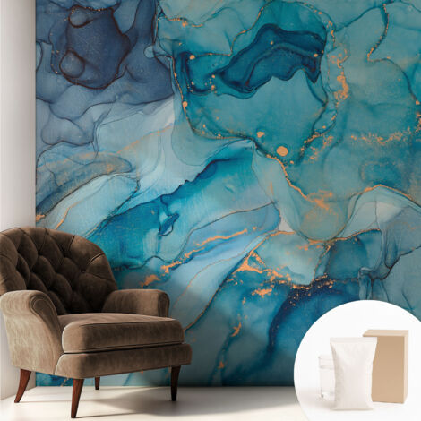 Papier peint avec colle pour décoration moderne de salon chambre à coucher cuisine et bureau Facile Abstrait bleu 250x250 cm (1/5)