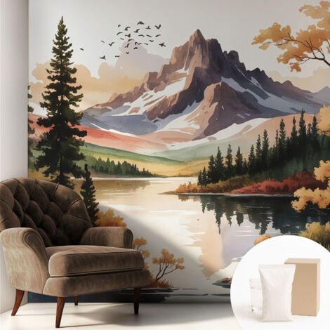 Papier peint intissé avec imprimé pour décoration intérieure pour rénovation a motif - Colle incluse gratuite Automne en montagne 250x250 cm (1/5)