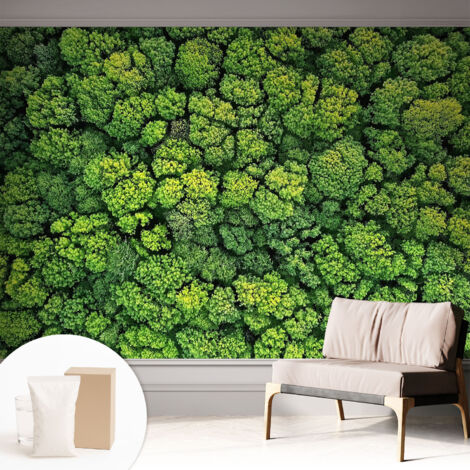 Papier peint intissé pour salon chambre à coucher peint imprimé Installation facile - Colle incluse gratuite Panorama forestier 312x219 cm (1/5)