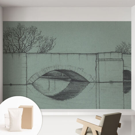 Papier peint intissé mural classique avec imprimé motifs décoratifs design élégant non‑tissé Pont en arc 152x104 cm (1/5)