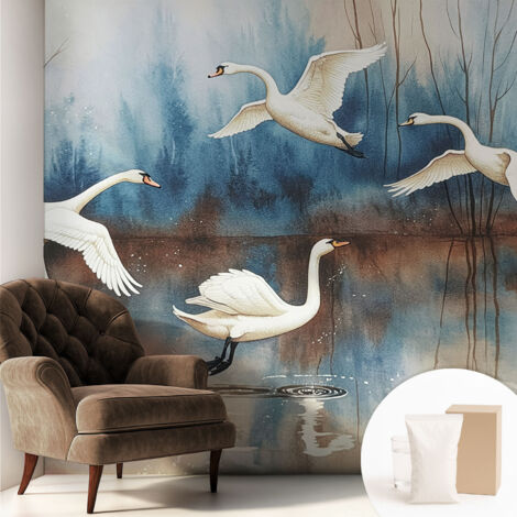 Papier peint intissé avec imprimé pour décoration intérieure pour rénovation a motif - Colle incluse gratuite Oiseaux en vol 250x250 cm (1/5)