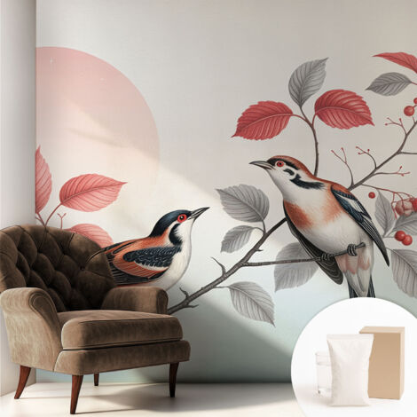 Papier peint intissé mural avec colle pour salon et chambre Décoration murale rapide - Colle incluse gratuite Oiseaux perchés 250x250 cm (1/5)