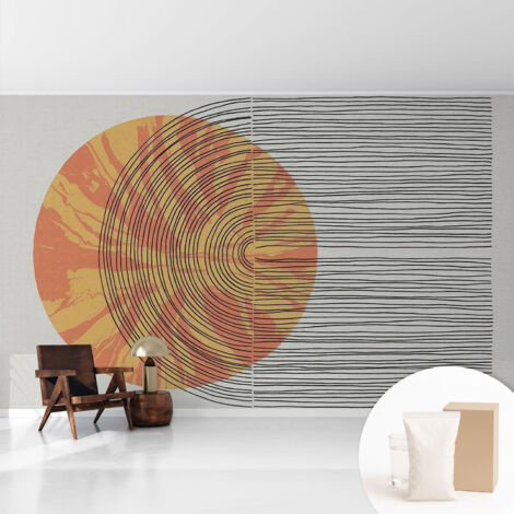 Papier peint intissé mural pour salon chambre à coucher tendance et originale - Colle incluse gratuite Cercle avec des lignes 416x254 cm (1/5)