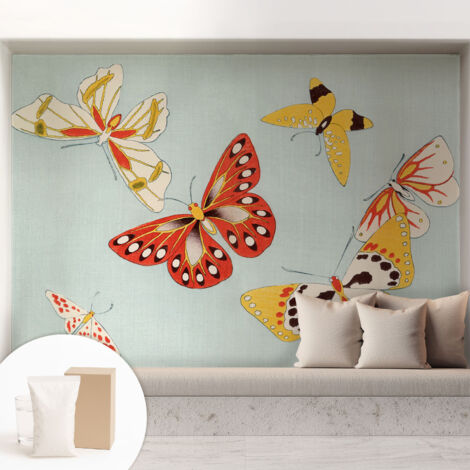 Papier peint intissé décoratif pour salon chambre et cuisine Facile à poser avec colle Papillons artistiques 208x146 cm (1/5)