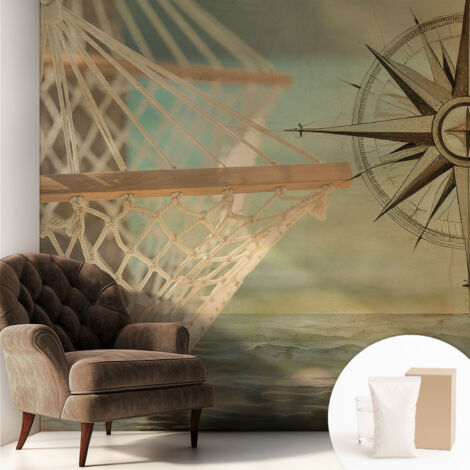 Papier peint intissé mural avec imprimé motifs décoratifs - style contemporain - Colle incluse gratuite Détente au bord de la mer 250x250 cm (1/5)