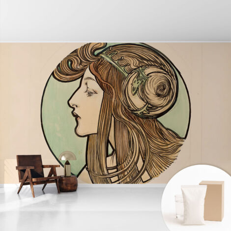 Papier peint décoratif avec colle pour salon, chambre à coucher et bureau – Design moderne et facile à poser Portrait Art nouveau 416x254 cm (1/5)