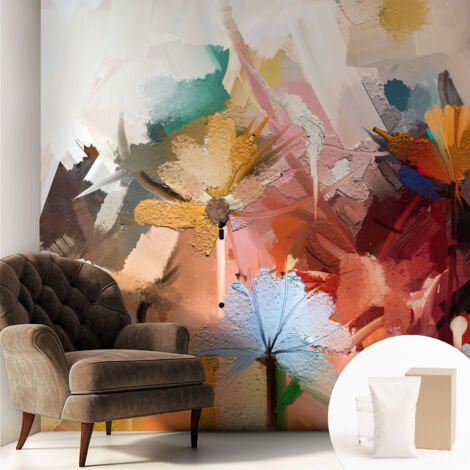 Papier peint intissé décoratif pour salon chambre et cuisine Facile à poser avec colle Abstrait floral 250x250 cm (1/5)