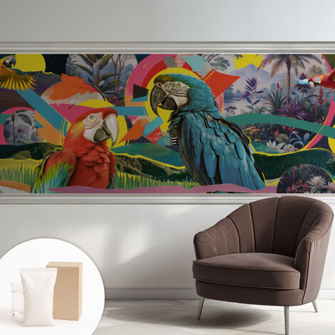 Papier peint intissé avec imprimé pour décoration intérieure pour rénovation a motif - Colle incluse gratuite Oiseaux exotiques 250x104 cm (1/5)