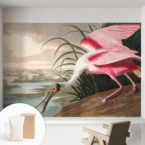 Papier peint intissé mural avec imprimé motifs décoratifs - style contemporain - Colle incluse gratuite Oiseau exotique 152x104 cm (1/5)