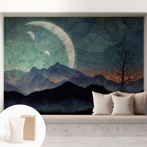 Papier peint intissé avec imprimé pour décoration intérieure pour rénovation a motif - Colle incluse gratuite Paysage nocturne 208x146 cm (1/5)