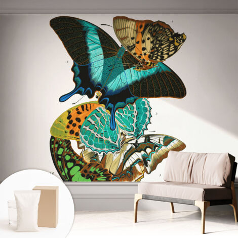Papier peint intissé avec imprimé pour décoration intérieure pour rénovation a motif - Colle incluse gratuite Papillons colorés 312x219 cm (1/5)