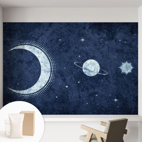 Papier peint intissé décoratif pour chambre et salon Design moderne à poser facilement - Colle incluse gratuite Motif étoilé 152x104 cm (1/5)