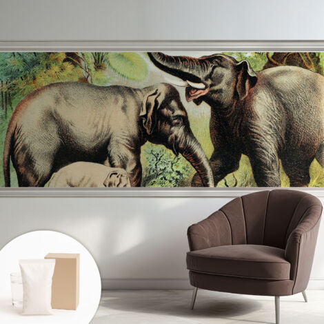 Papier peint intissé pour salon chambre à coucher peint imprimé Installation facile - Colle incluse gratuite Famille d'éléphants 250x104 cm (1/5)
