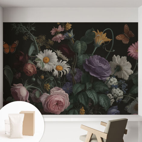 Papier peint intissé avec imprimé pour décoration intérieure pour rénovation a motif - Colle incluse gratuite Élégance florale 152x104 cm (1/5)