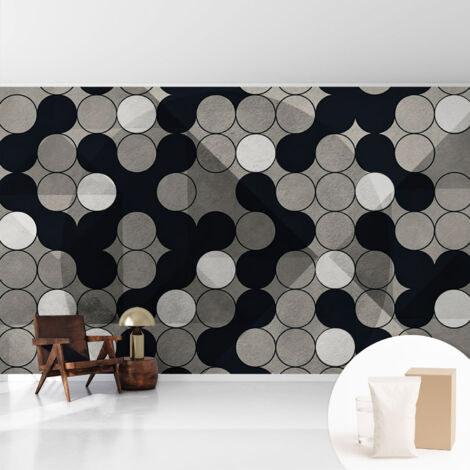 Papier peint intissé décoratif pour salon chambre et cuisine Facile à poser avec colle Cercles géométriques 416x254 cm (1/5)
