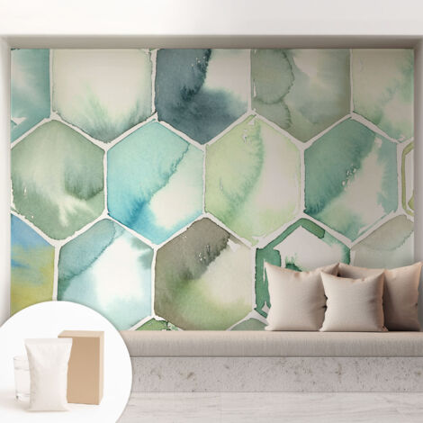 Papier peint intissé pour salon chambre à coucher peint imprimé Installation facile - Colle incluse gratuite Hexagones pastel 208x146 cm (1/5)