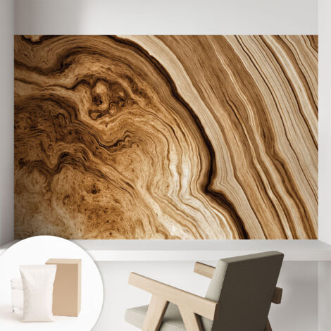 Papier peint intissé décoratif pour chambre et salon Design moderne à poser facilement - Colle incluse gratuite Cernes de bois 104x70 cm (1/5)