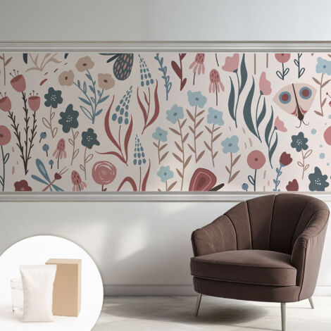 Papier peint intissé mural classique avec imprimé motifs décoratifs design élégant non‑tissé Fleurs et insectes 250x104 cm (1/5)