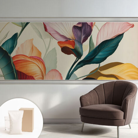 Papier peint intissé pour salon chambre à coucher peint imprimé Installation facile - Colle incluse gratuite Fleurs colorées 250x104 cm (1/5)