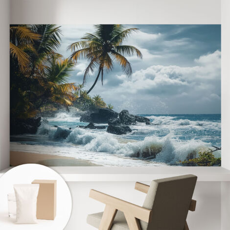 Papier peint intissé avec imprimé pour intérieur moderne application facile a motif - Colle incluse gratuite Plage exotique 104x70 cm (1/5)