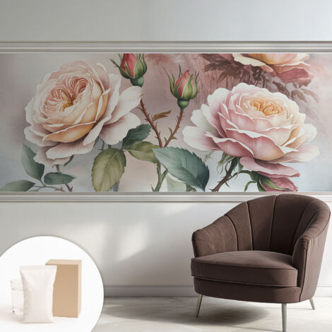 Papier peint intissé mural classique avec imprimé motifs décoratifs design élégant non‑tissé Roses pastel 250x104 cm (1/5)