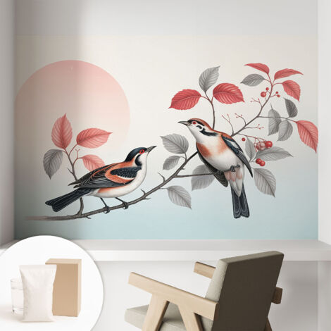 Papier peint intissé classique moderne pour salon et chambre à coucher Décoration rapide avec colle Oiseaux perchés 104x70 cm (1/5)