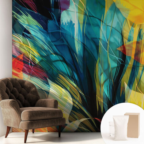 Papier peint intissé mural avec colle pour salon et chambre Décoration murale rapide - Colle incluse gratuite Feuilles abstraites 250x250 cm (1/5)