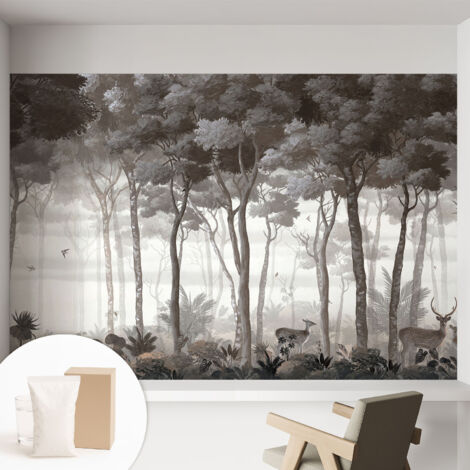 Papier peint intissé mural avec imprimé motifs décoratifs - style contemporain - Colle incluse gratuite Magie de la forêt 152x104 cm (1/5)