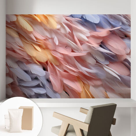 Papier peint intissé mural avec imprimé motifs décoratifs - style contemporain - Colle incluse gratuite Plumes pastel 104x70 cm (1/5)