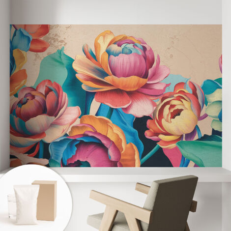 Papier peint décoratif avec colle pour salon, chambre à coucher et bureau – Design moderne et facile à poser Harmonie florale 104x70 cm (1/5)