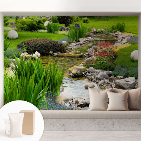 Papier peint intissé pour salon chambre à coucher peint imprimé pour mur - Colle incluse gratuite Jardin idyllique 208x146 cm (1/5)