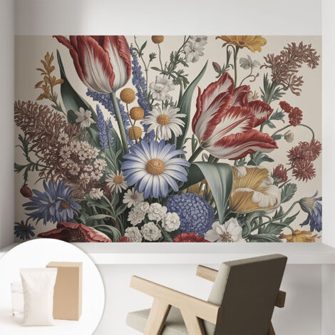 Papier peint intissé décoratif avec colle pour salon chambre et bureau Installation rapide Bouquet de fleurs 104x70 cm (1/5)