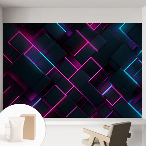 Papier peint intissé avec imprimé pour décoration intérieure pour rénovation a motif - Colle incluse gratuite Géométrie néon 152x104 cm (1/5)