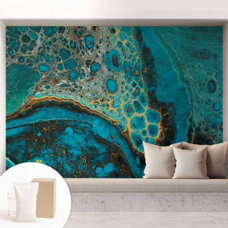 Papier peint intissé mural avec colle pour salon et chambre Décoration murale rapide - Colle incluse gratuite Structure abstraite 208x146 cm (1/5)