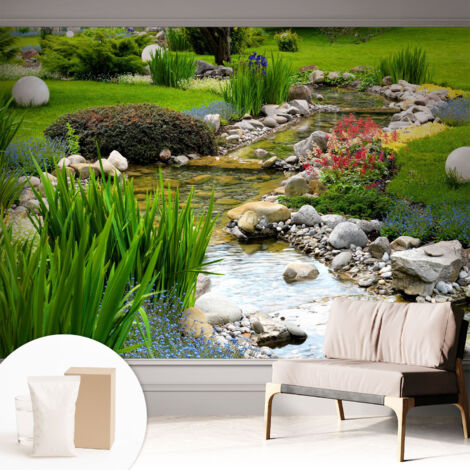 Papier peint intissé pour salon chambre à coucher peint imprimé pour mur - Colle incluse gratuite Jardin idyllique 312x219 cm (1/5)