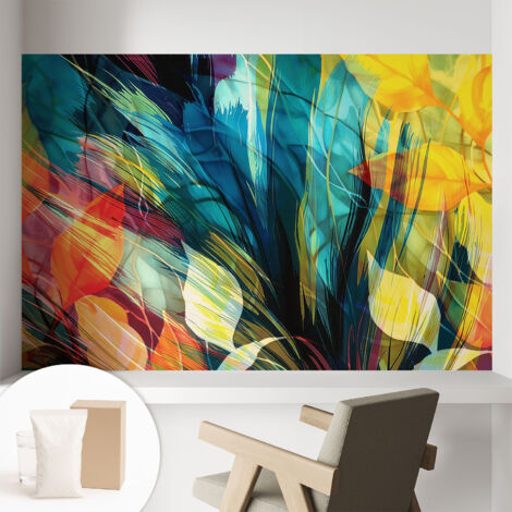 Papier peint intissé à motifs décoratifs pour salon chambre et bureau Décoration murale élégante avec colle Feuilles abstraites 104x70 cm (1/5)