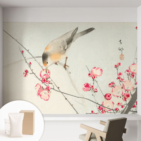 Papier peint intissé décoratif pour chambre et salon Design moderne à poser facilement - Colle incluse gratuite Oiseau fleuri 152x104 cm (1/5)