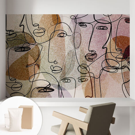 Papier peint intissé mural classique avec imprimé motifs décoratifs design élégant non‑tissé Visages linéaires 104x70 cm (1/5)