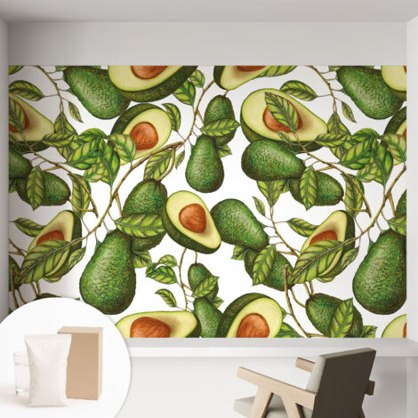 Papier peint intissé à motifs décoratifs pour salon chambre et bureau Décoration murale élégante avec colle Motif d'avocat 152x104 cm (1/5)