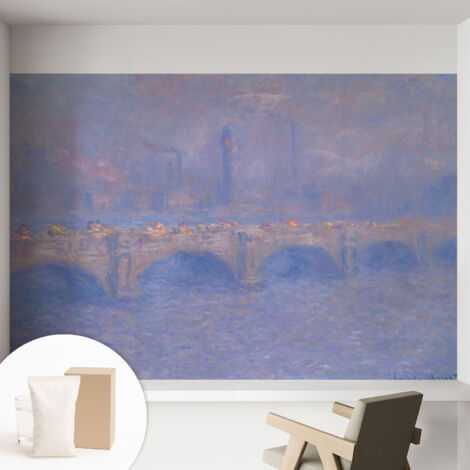 Papier peint intissé avec imprimé pour décoration intérieure pour rénovation a motif - Colle incluse gratuite Pont bleu 152x104 cm (1/5)
