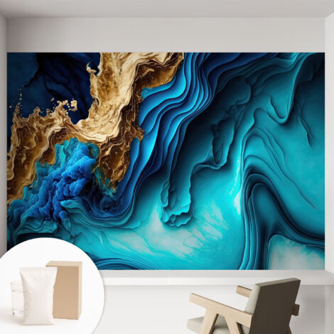 Papier peint intissé décoratif pour salon chambre et cuisine Facile à poser avec colle Vagues énergiques 152x104 cm (1/5)