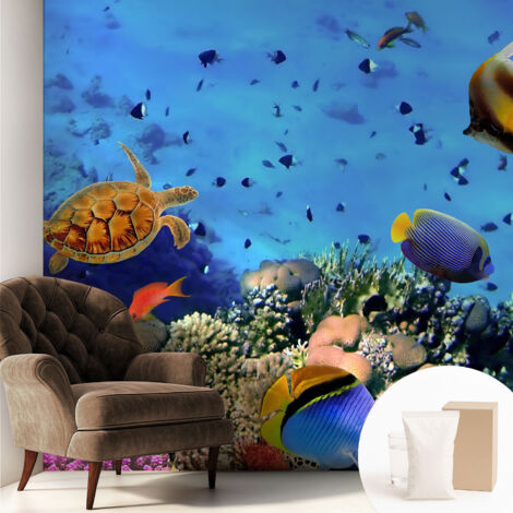 Papier peint intissé avec imprimé pour décoration intérieure pour rénovation a motif - Colle incluse gratuite Récif de corail 250x250 cm (1/5)