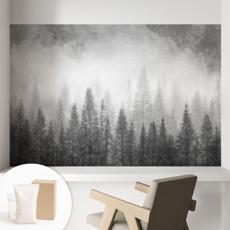 Papier peint intissé décoratif pour chambre et salon Design moderne à poser facilement - Colle incluse gratuite Brume forestière 104x70 cm (1/5)